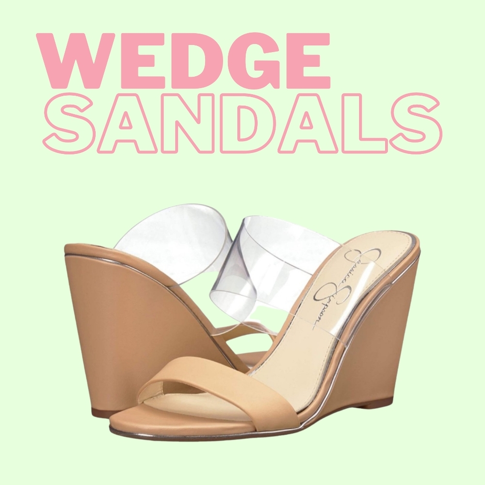 Jessica Simpso NEW Winsty Tan/Nude Leather/Vinyl  Wedge Sandals Heels 8.5